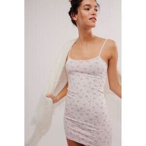 Frankies Bikinis Gwen Cotton Mini Slip Dress‎ Floral Pink XS Bodycon